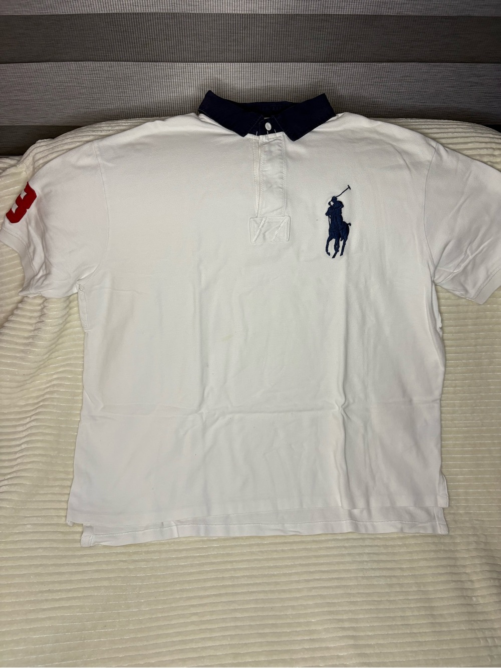 Polo Ralph Lauren Big Tall 1XB Polo Shirt White Navy Blue Big Pony SS Custom